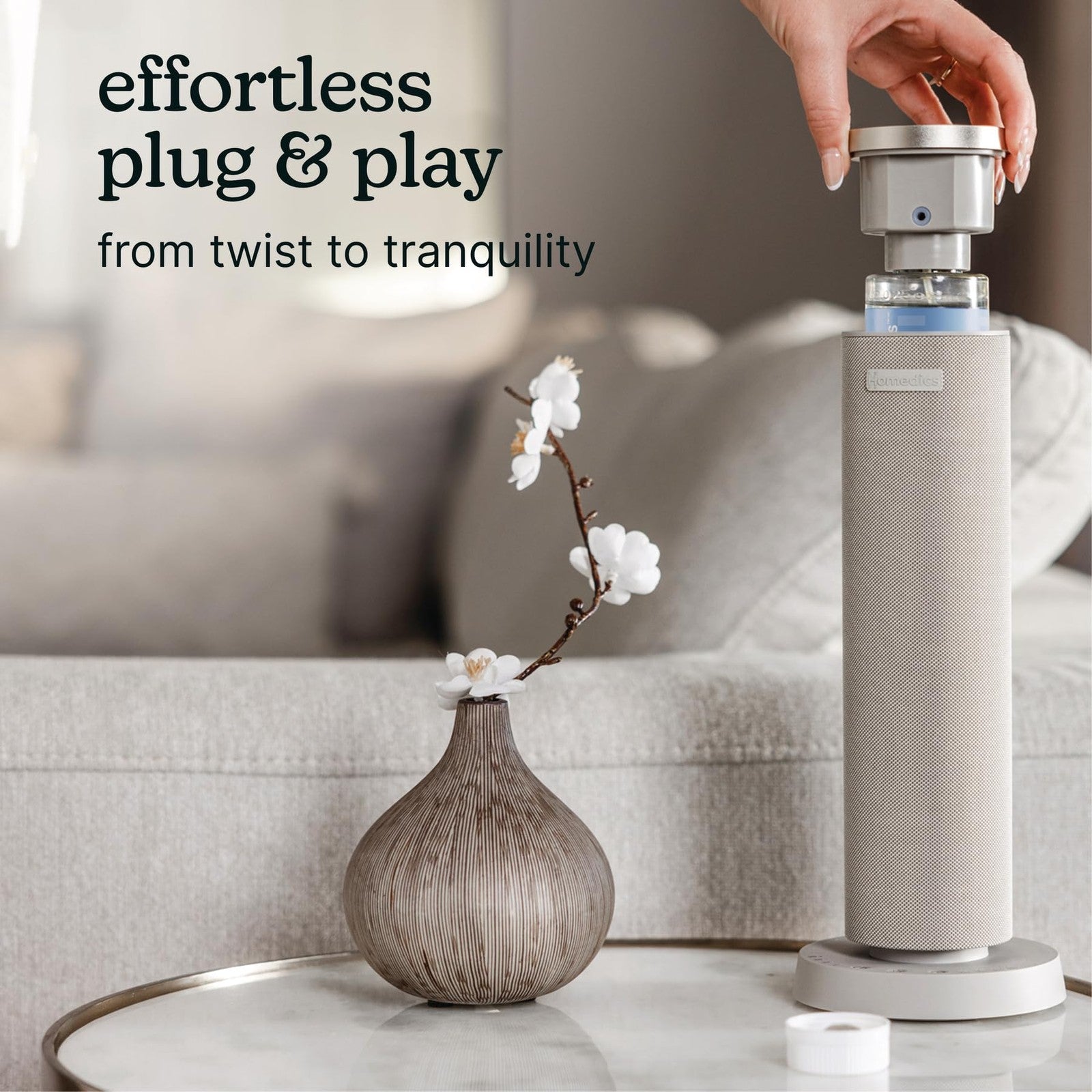 Homedics SereneScent Waterless Diffuser Oil Refill Frosted Cypress 120ml with frosted cypress scent in a clear bottle