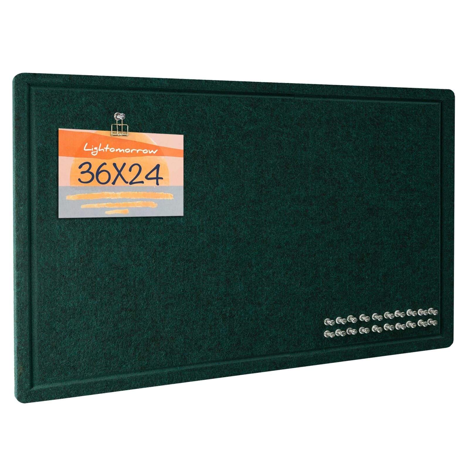 Lightomorrow 36x24-inch felt bulletin board with cork alternative for pinning notes and photos, decorative office or home decor.