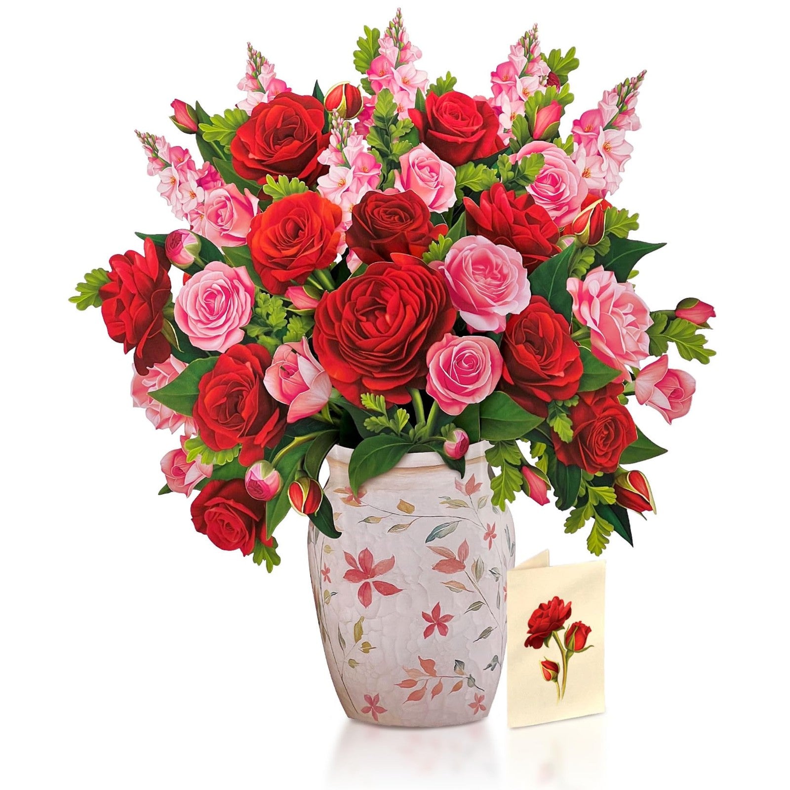 Freshcut Paper Grande Blooming Roses pop-up card with vibrant, lifelike 18-inch paper roses and intricate floral details.