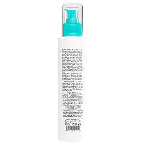 Pevonia Sensitive Skin Cleanser bottle with clear label, 6.8 fl oz, showing gentle skincare for sensitive skin.