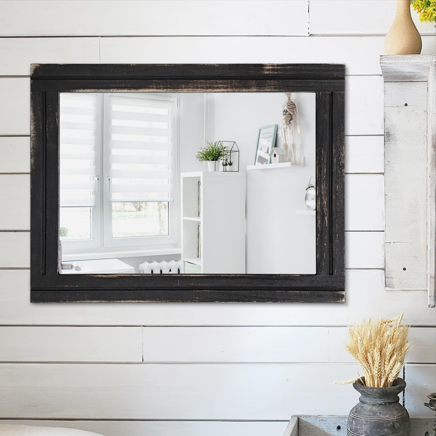Small rectangular wall-mounted mirror with a wood frame by AAZZKANG, featuring a retro design for stylish home decor.