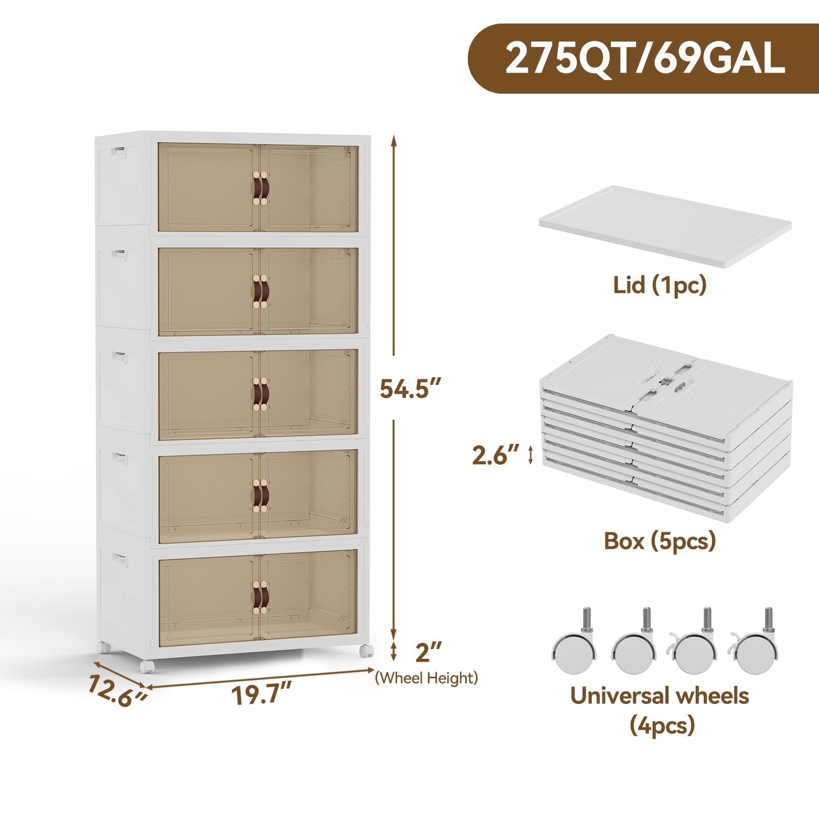 Stackable Sailun 234Qt plastic storage bins with lids, collapsible design, and side doors for organized storage.