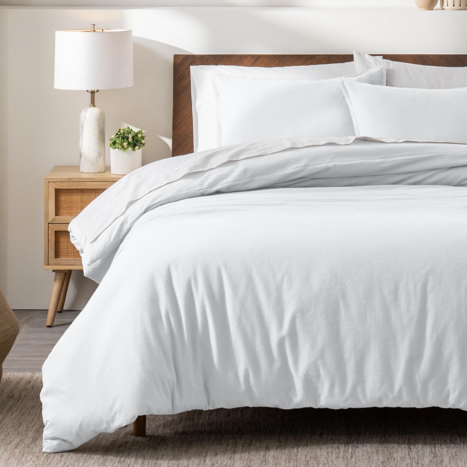 Bare Home king flannel duvet cover set with 100% cotton, soft velvety heavyweight fabric, featuring a cozy plaid design.
