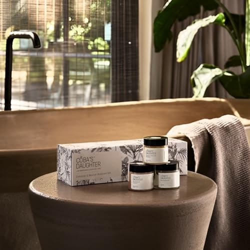 COBA'S DAUGHTER luxury spa gift set for women featuring three mini body care products in elegant packaging.