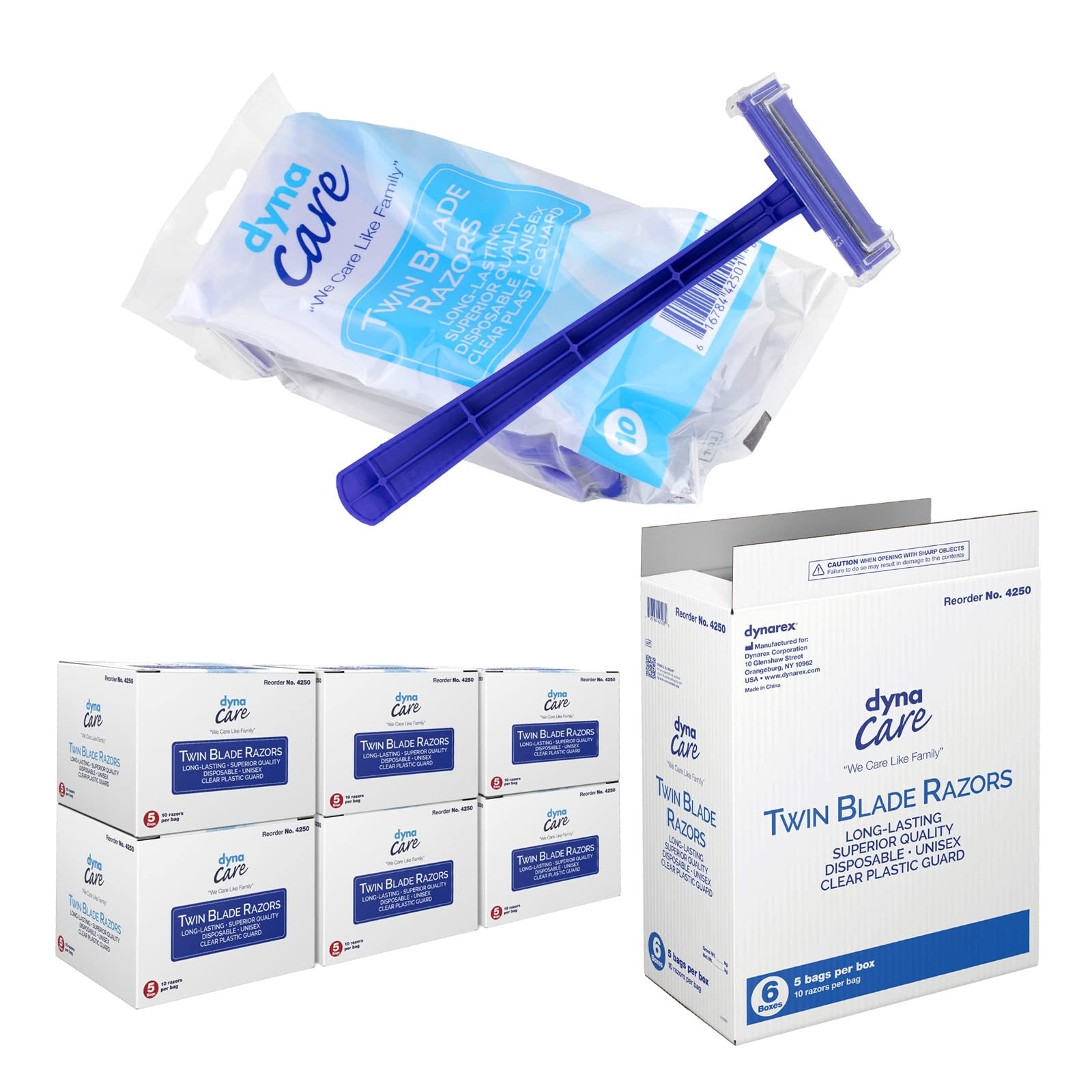 Dynarex DynaCare disposable twin blade razor for men and women, featuring two sharp blades for smooth shaving.