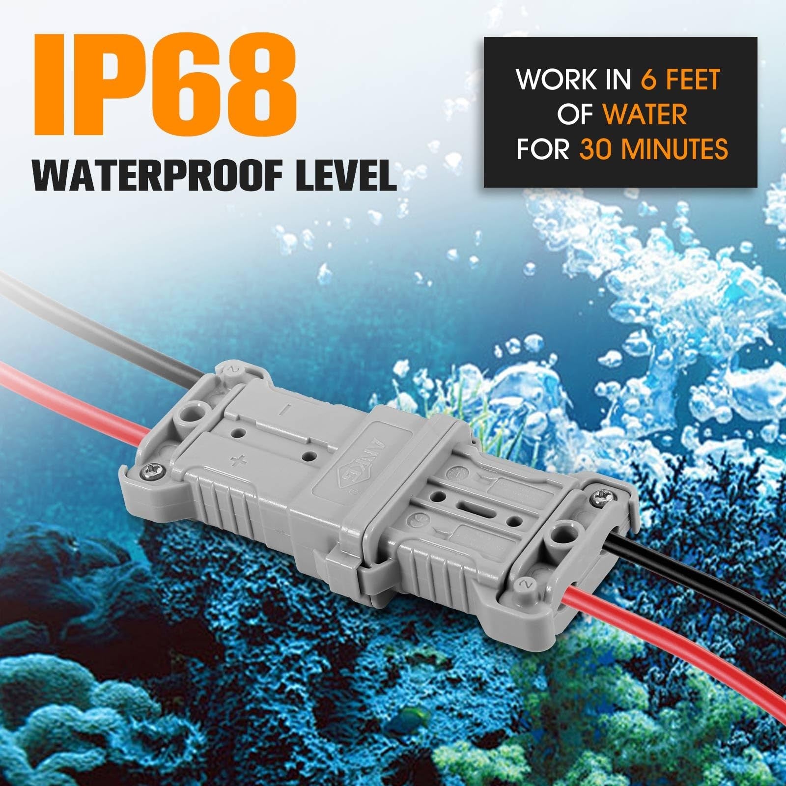 micrl IP68 waterproof 50 amps 6-8 gauge battery quick connect/disconnect terminal with protective cover and wiring connection