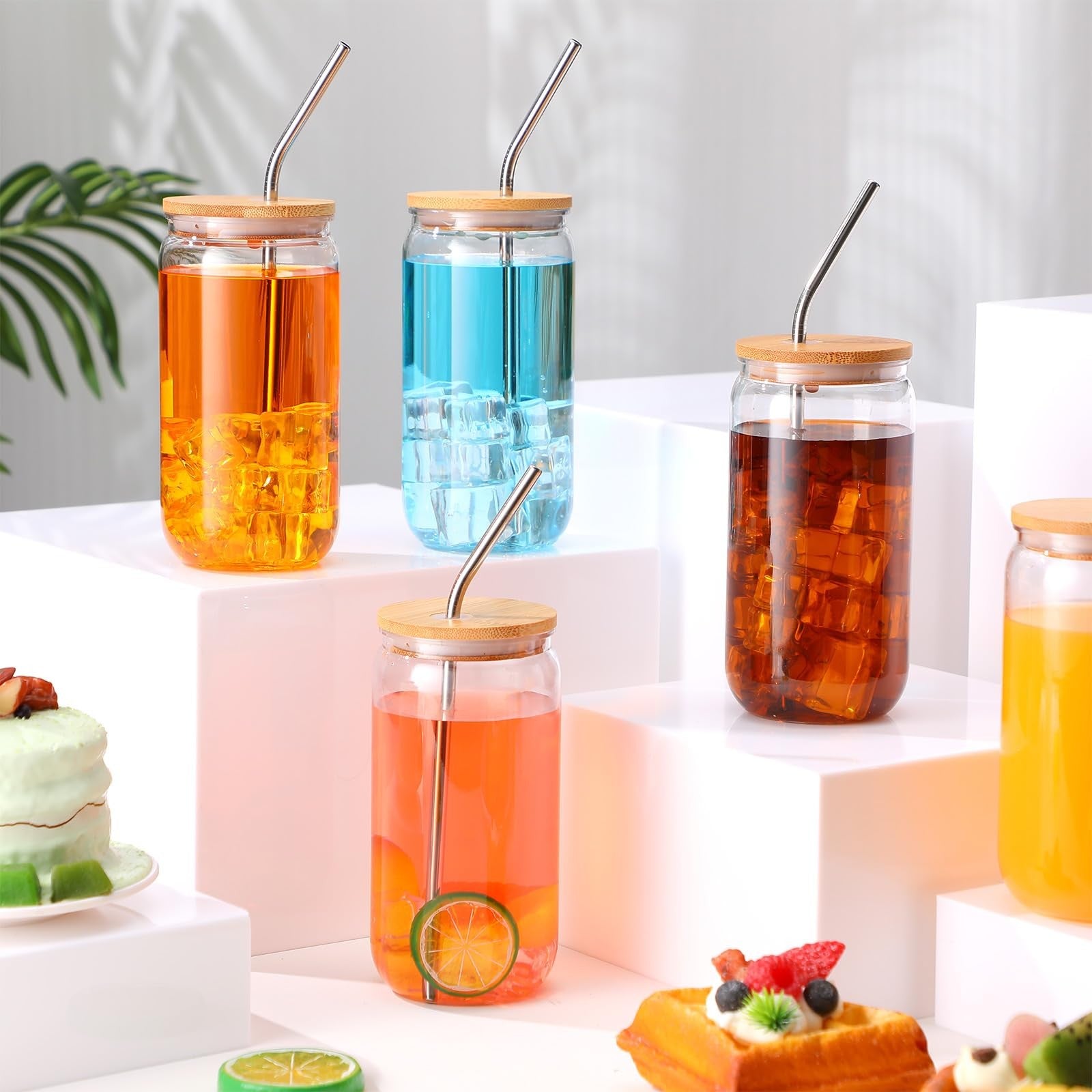 Yetene 8-pack 16oz acrylic mason jars with lids and straws, beer can style, transparent plastic drinkware for beverages