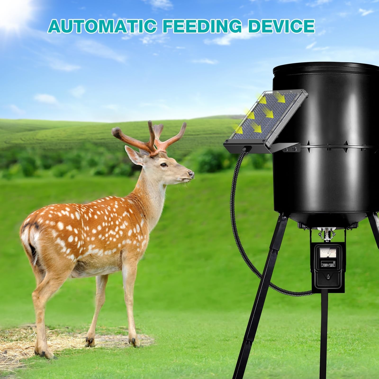 VOLT HERO 12V solar panel charger for deer feeder, outdoor waterproof IP65, high-efficiency solar power for hunting equipment