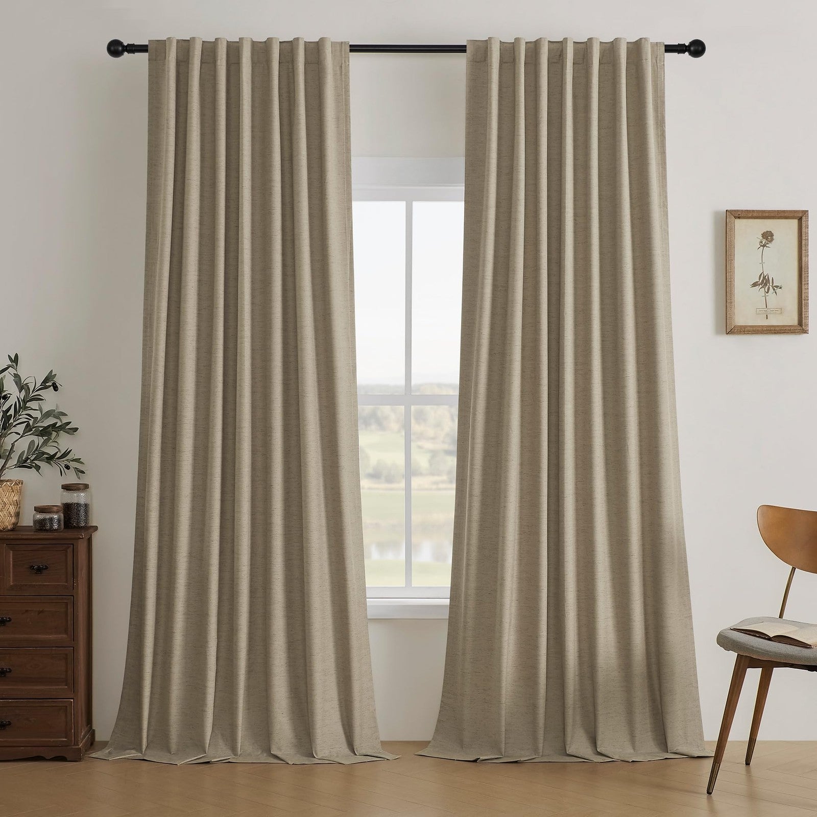 BSfullts Blackout Curtains in linen fabric, 102-inch thermal insulated room darkening and noise-reducing window drapes.