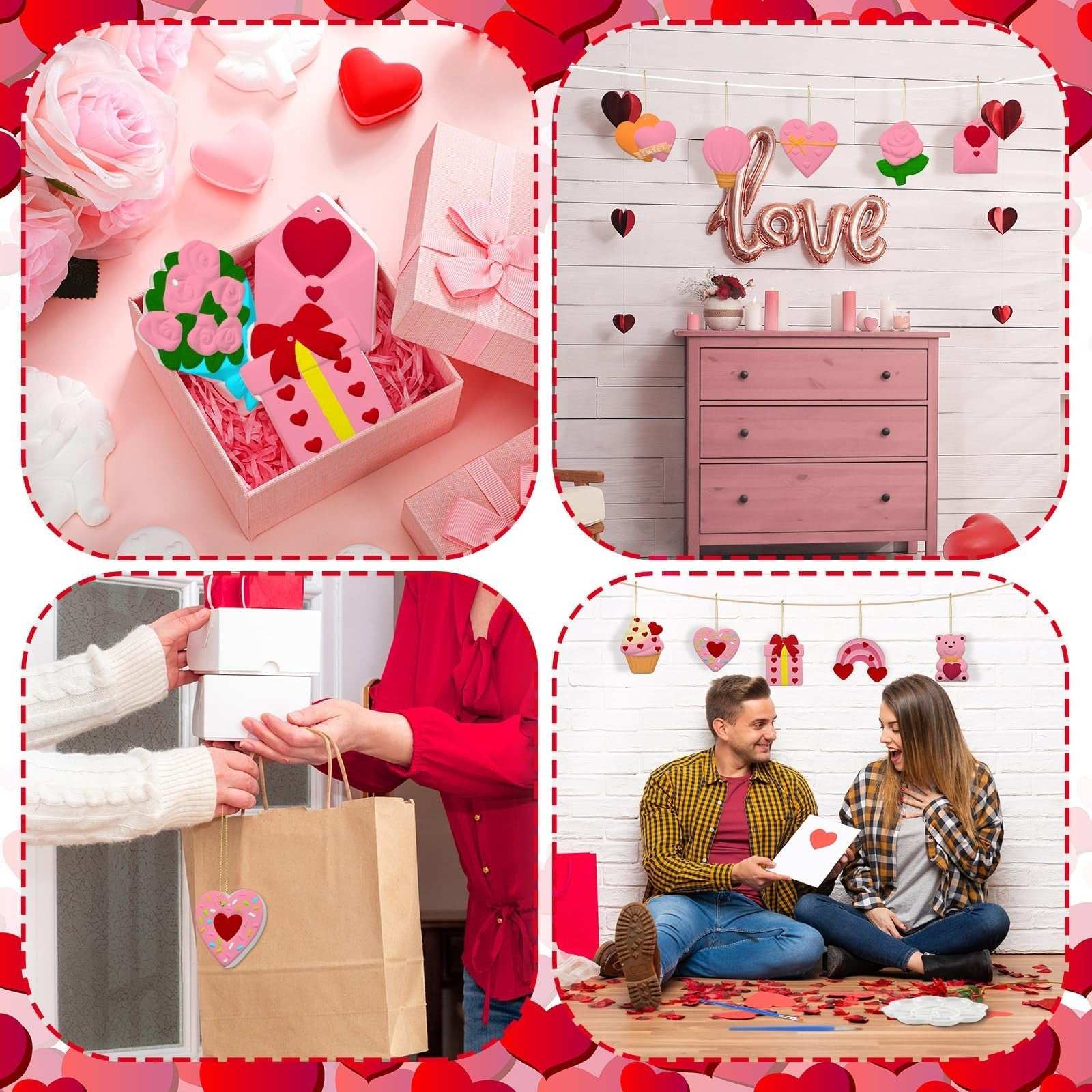 24-piece Valentine's Day ceramic painting kit with 3.15-inch figurines, acrylic paints, brushes, and palettes for DIY crafts