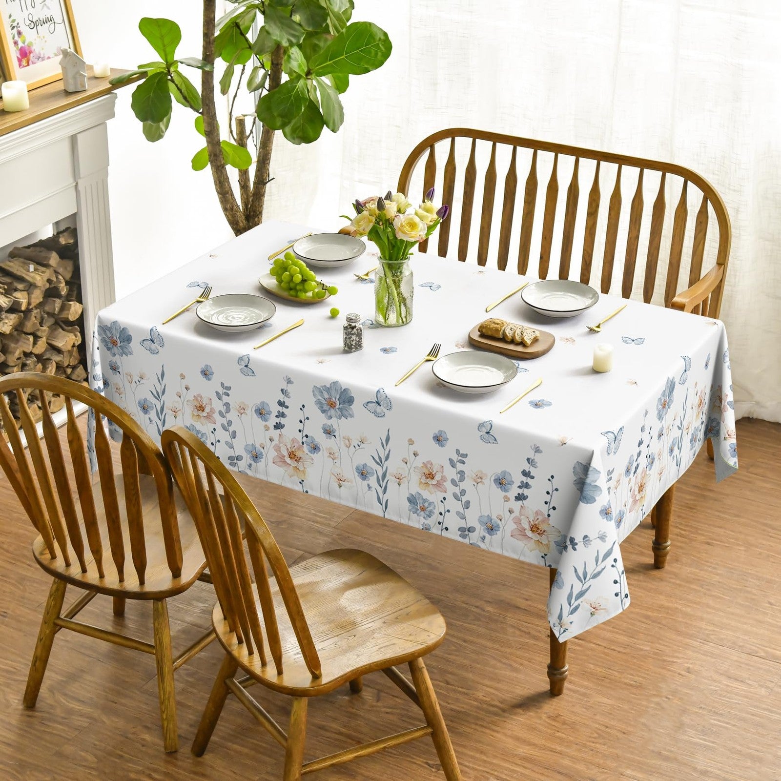 Horaldaily spring rectangular tablecloth with watercolor floral design, 60x120 inches, washable and ideal for spring table settings