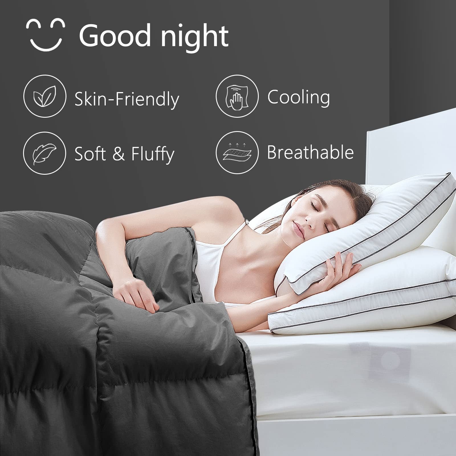 Grey Texartist Premium 2100 Series full comforter, lightweight and breathable for all-season comfort, shown spread out on a bed.