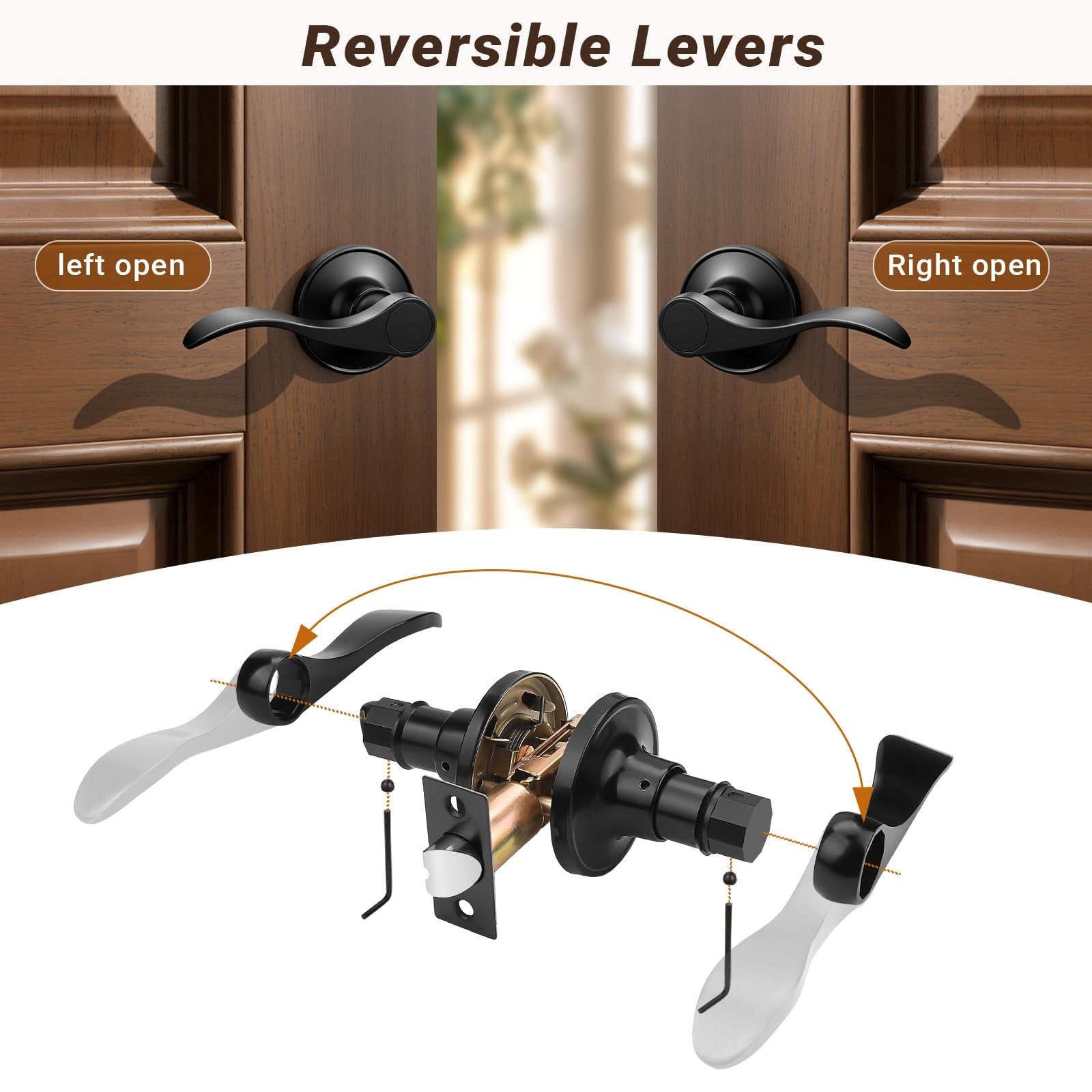 Knobonly 3-pack matte black passage door levers for interior doors, featuring sleek modern handles for Hallywa doors.
