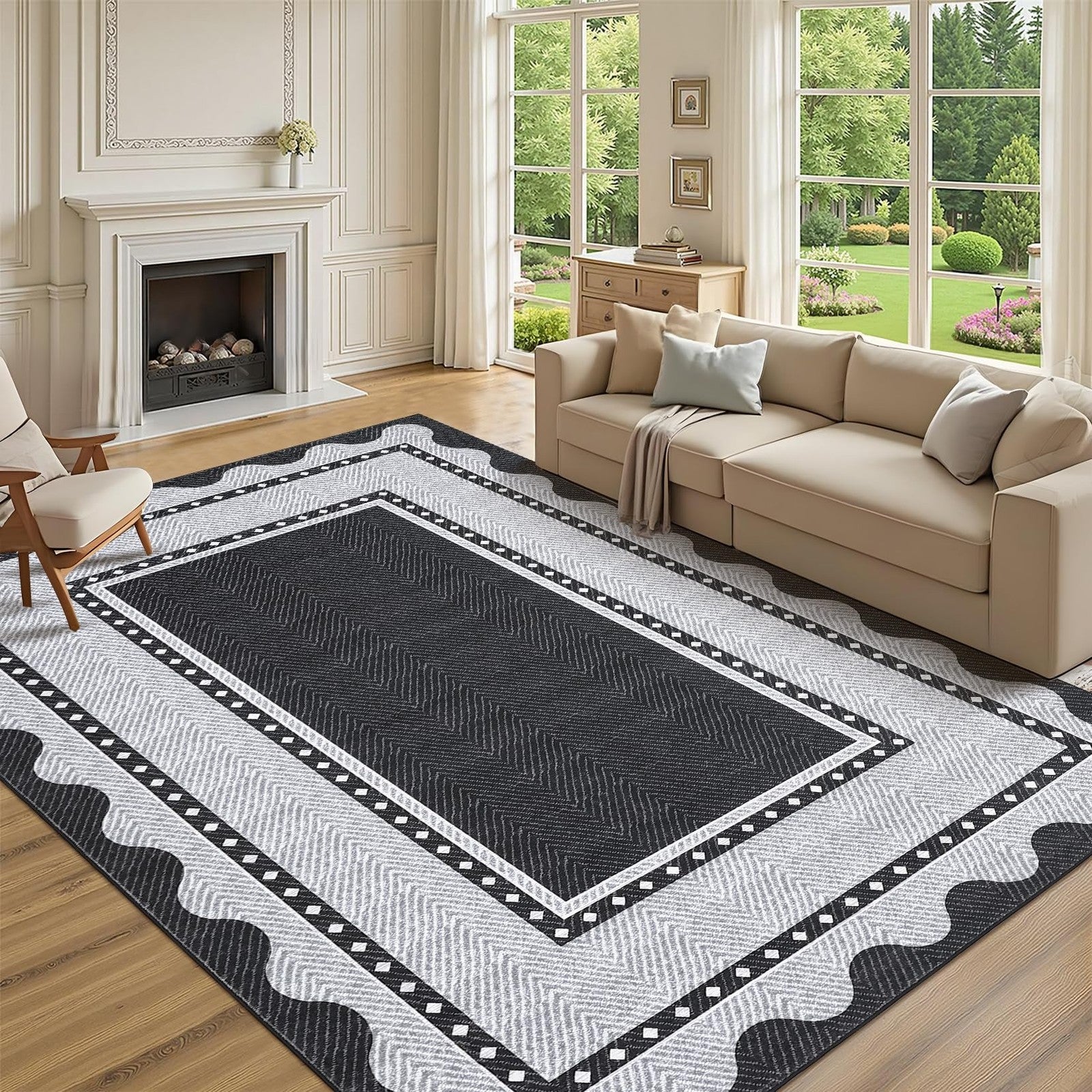 Garveehome modern neutral 9x12 area rug with washable design, perfect for living rooms, featuring a large, stylish, and soft surface.