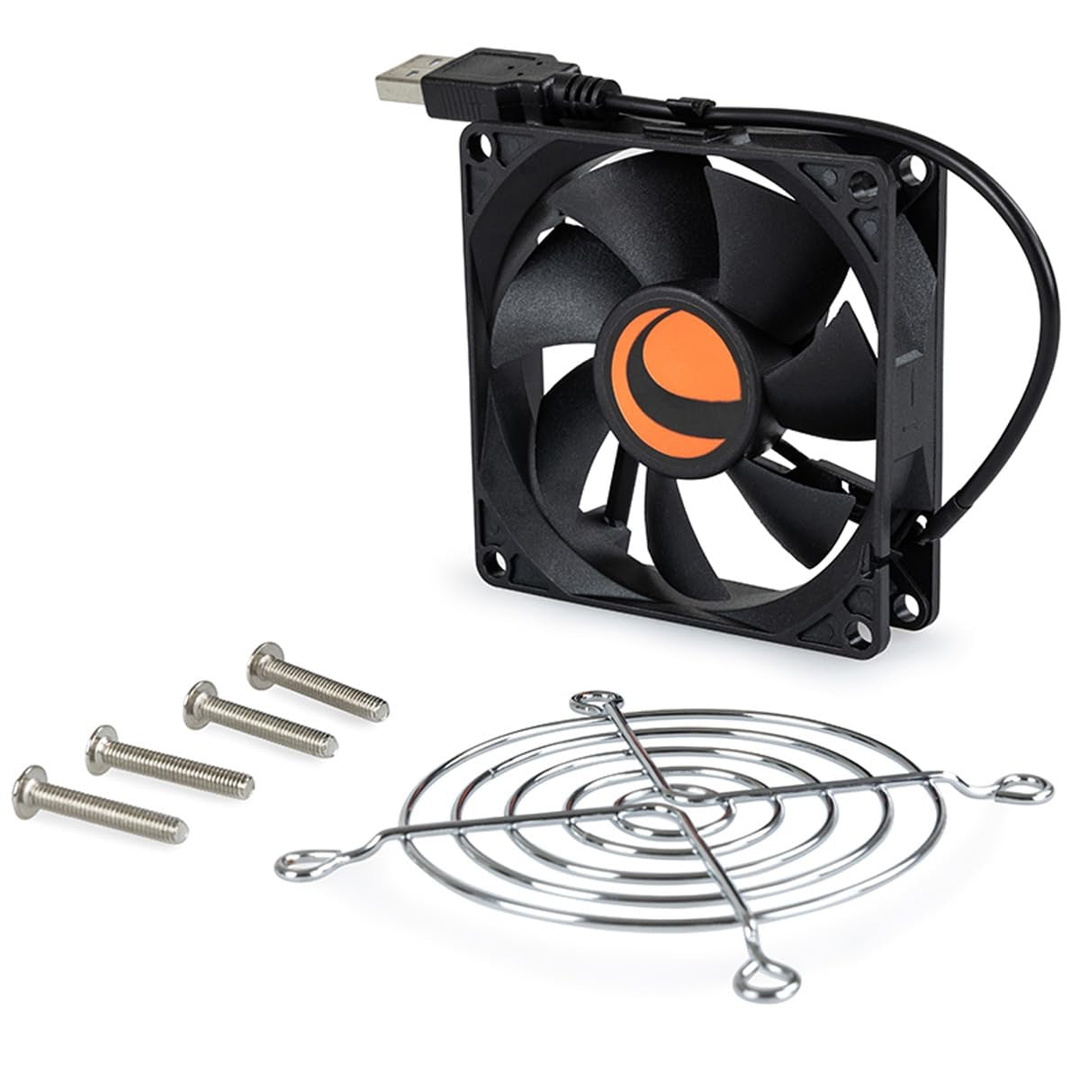 Celestron USB cooling fan for Dobsonian telescopes with adjustable blades and mounting bracket, designed to improve telescope cooling.