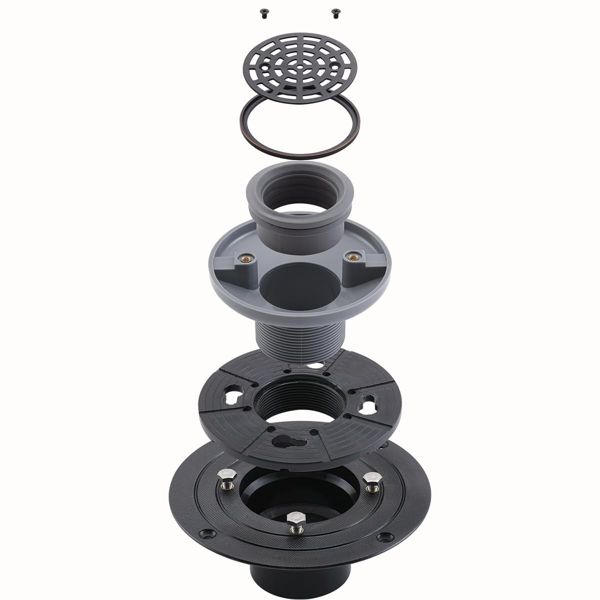 Round stainless steel shower drain with oil rubbed bronze finish, SUS304 material, designed for modern bathroom flooring.