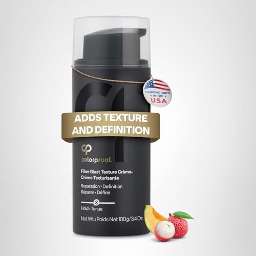 ColorProof Fiber Blast Texture Crème 3.4oz with lychee and melon, hydrating non-greasy styling cream in a jar.