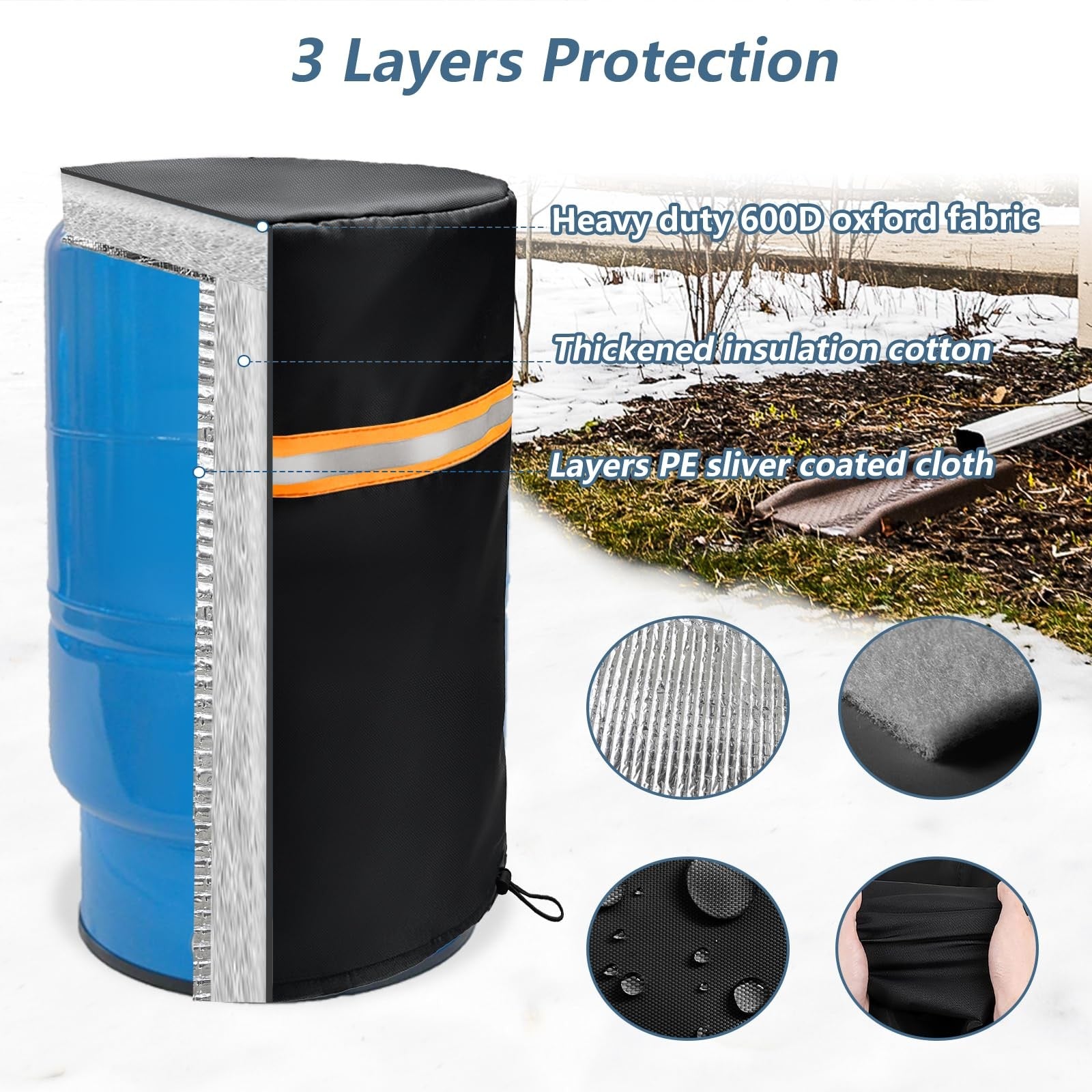 Exokugo round well pump cover with five fins, insulated pressure tank cover designed for round well pressure tanks.