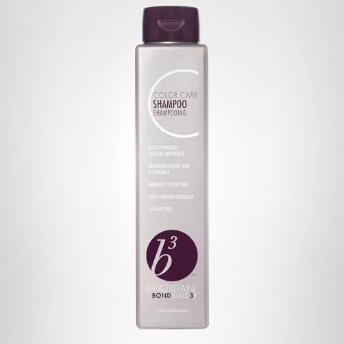 B3 Brazilian Bondbuilder Color Care Shampoo bottle with label, sulfate-free formula, 12 Fl Oz size for damaged or colored hair.