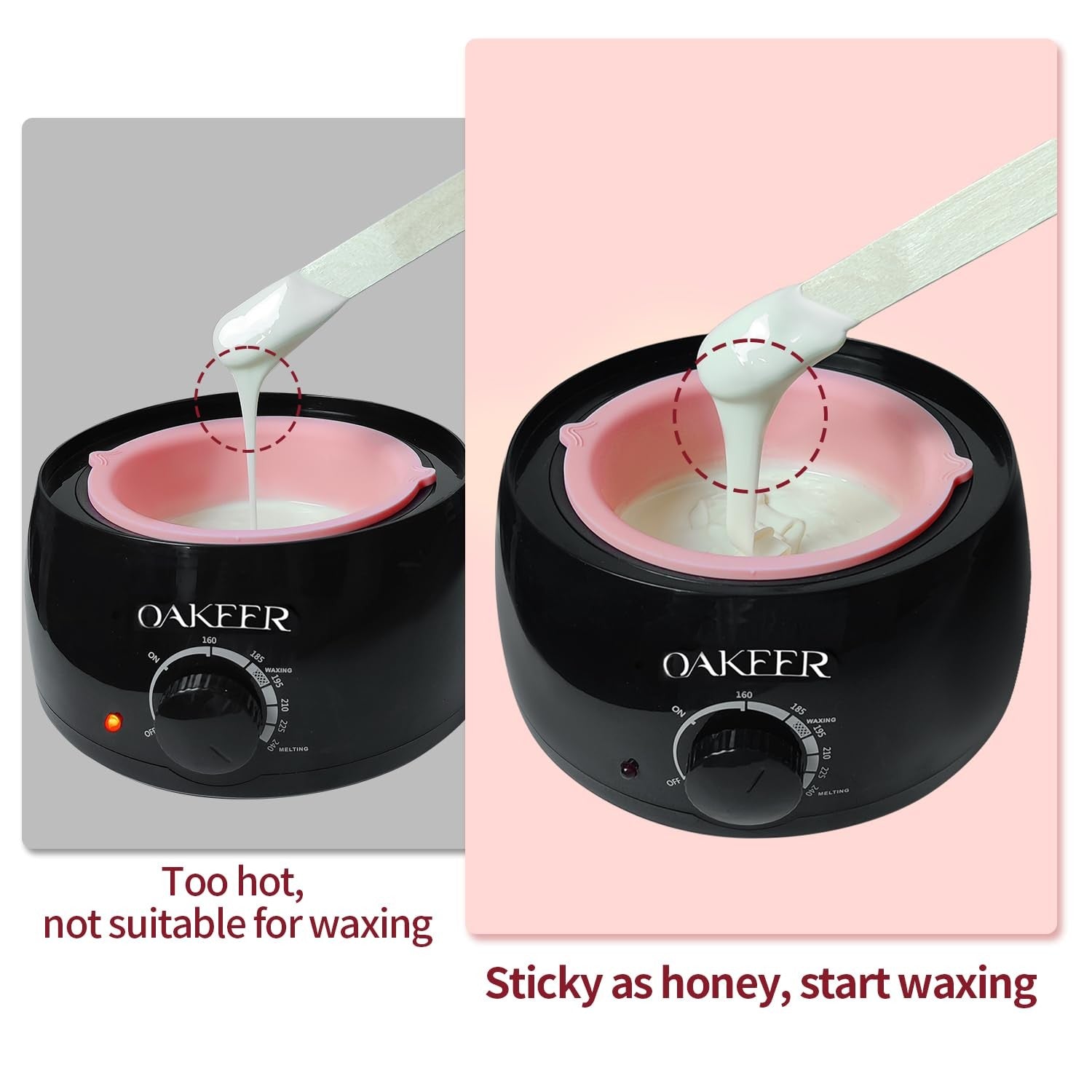 Oakeer waxing kit with wax pot warmer and hair removal supplies for women and men, displayed with waxing tools and products.