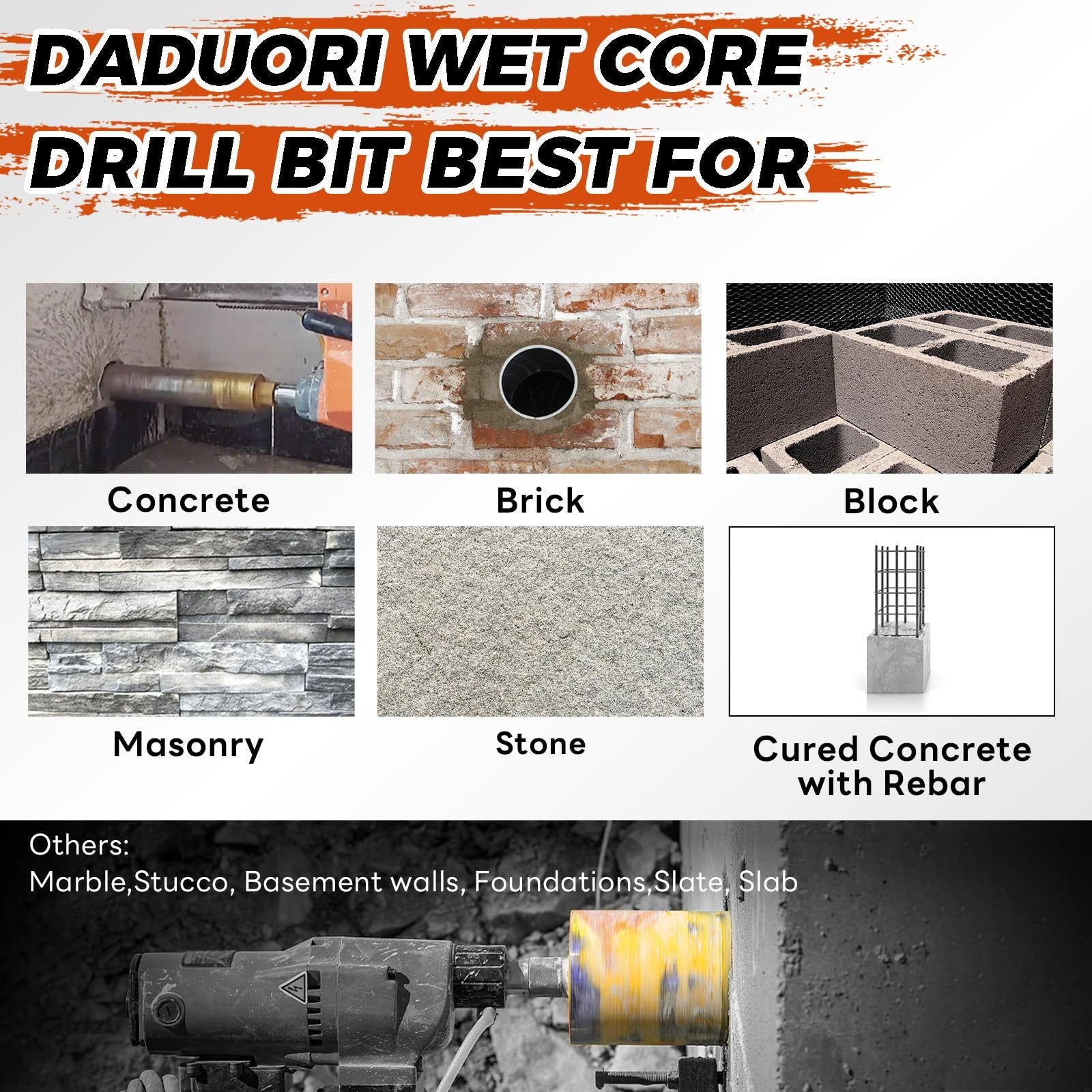 DaduoRi 9-inch wet core drill bit with 14-inch depth and 1-1/4-7 thread, diamond core bit for masonry drilling.