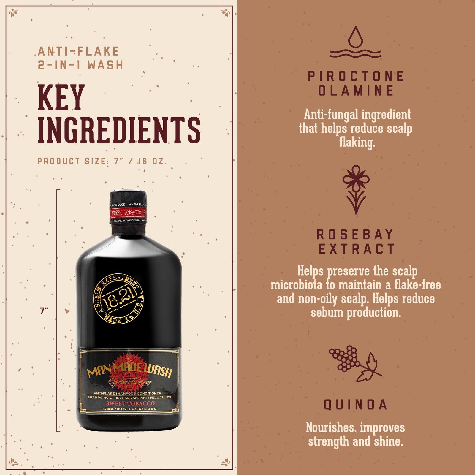 18.21 Man Made Anti-Flake 2-in-1 Shampoo & Conditioner in Sweet Tobacco, showing the bottle with label and product details.