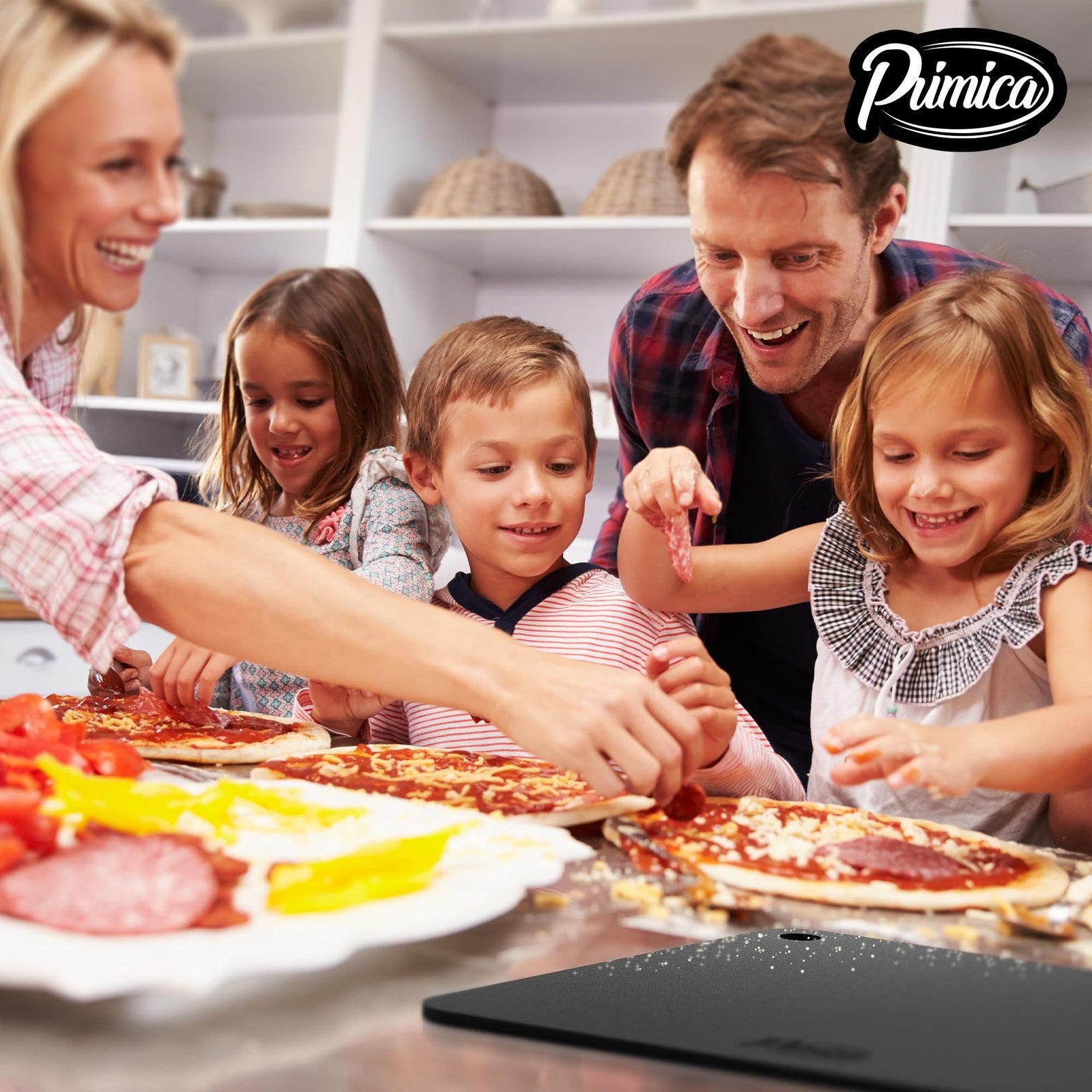 Primica pizza steel for oven grill, 13.6 x 13.6 inches, enhancing crust crispiness for homemade pizza baking.