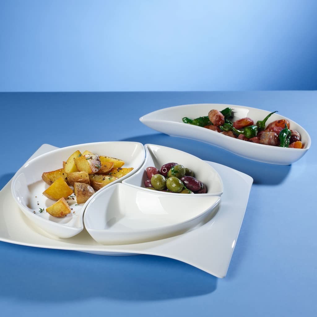 Villeroy & Boch New Wave Move teardrop-shaped porcelain platter, 11x6 inches, with smooth, glossy finish and modern design.