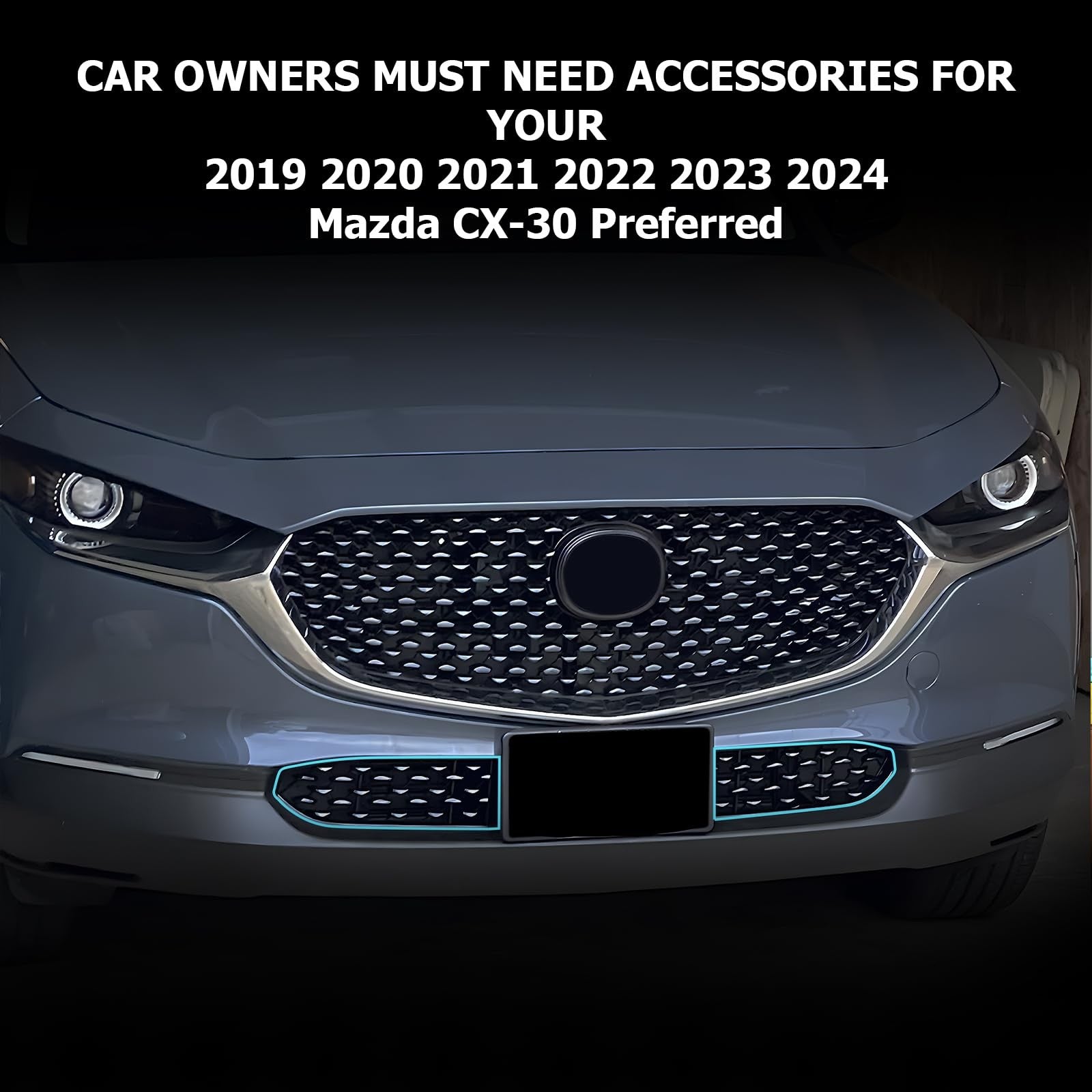 LUWU front grill mesh for Mazda CX-30 2020-2026, showing a black metal mesh grille with a sleek, modern design.