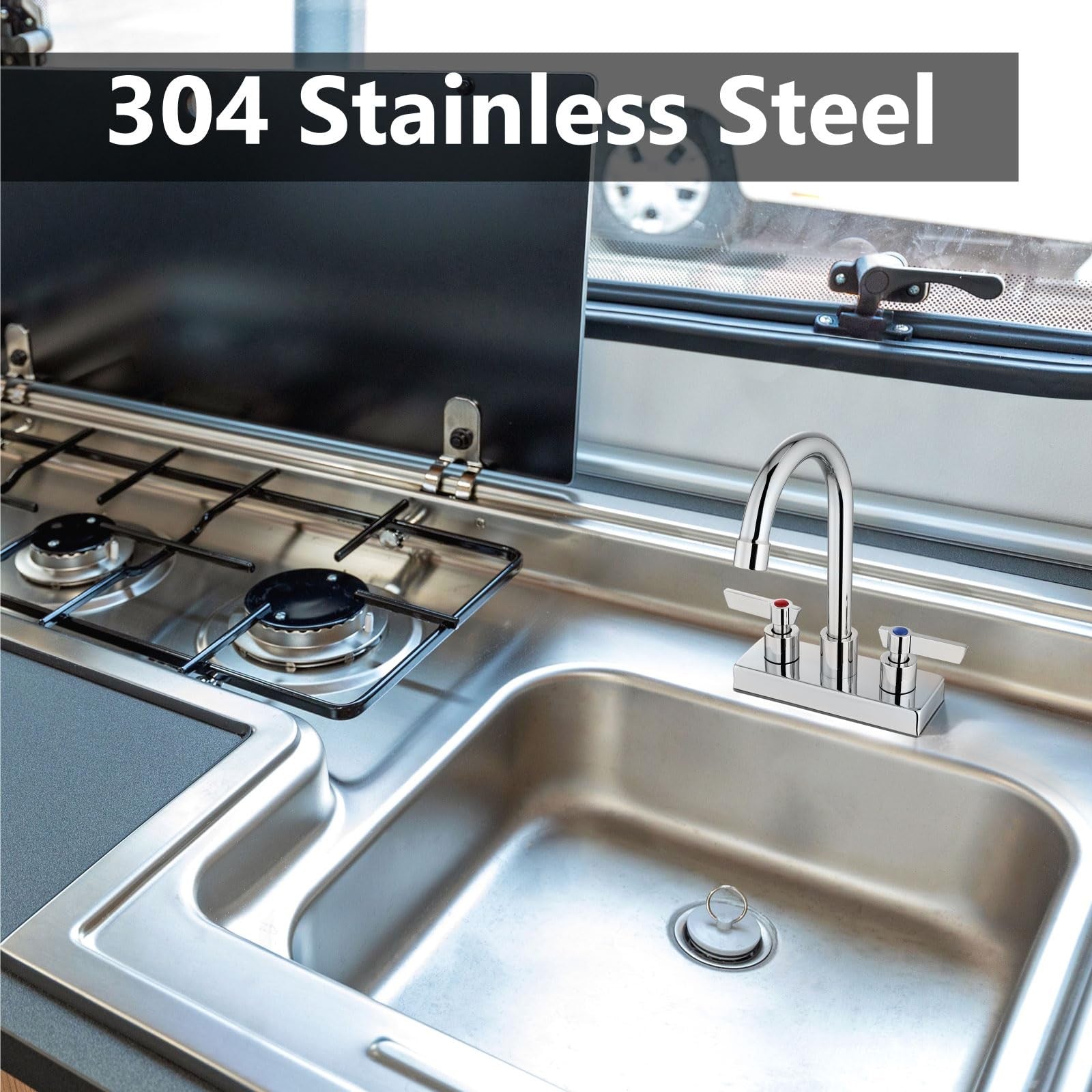 GBBNE 4-inch center deck mount bar sink faucet with dual handles, designed for prep sink installation.
