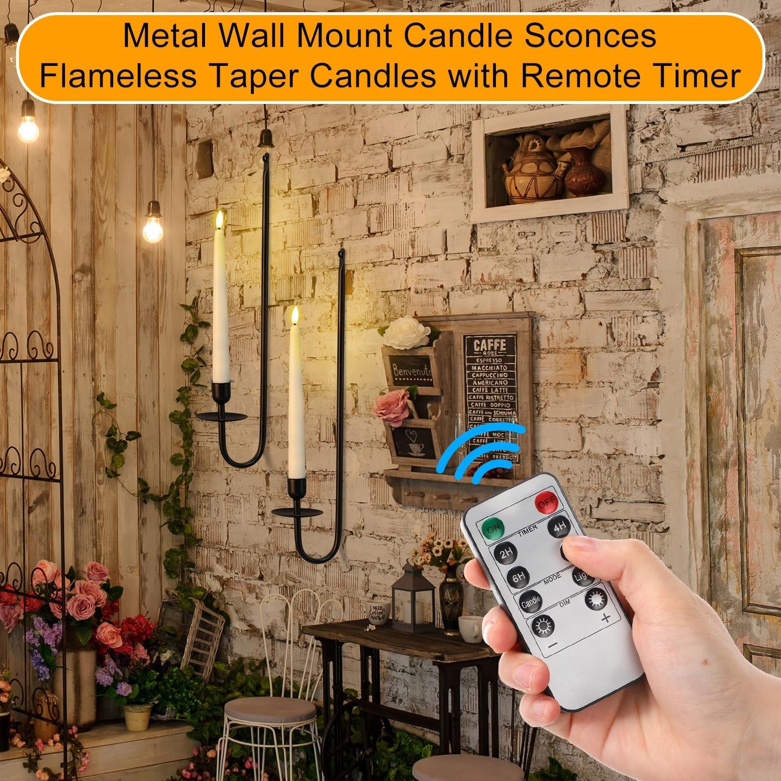 Tessco for you metal wall mount candle sconces with 9.6-inch LED flameless taper candle in a decorative wall fixture.