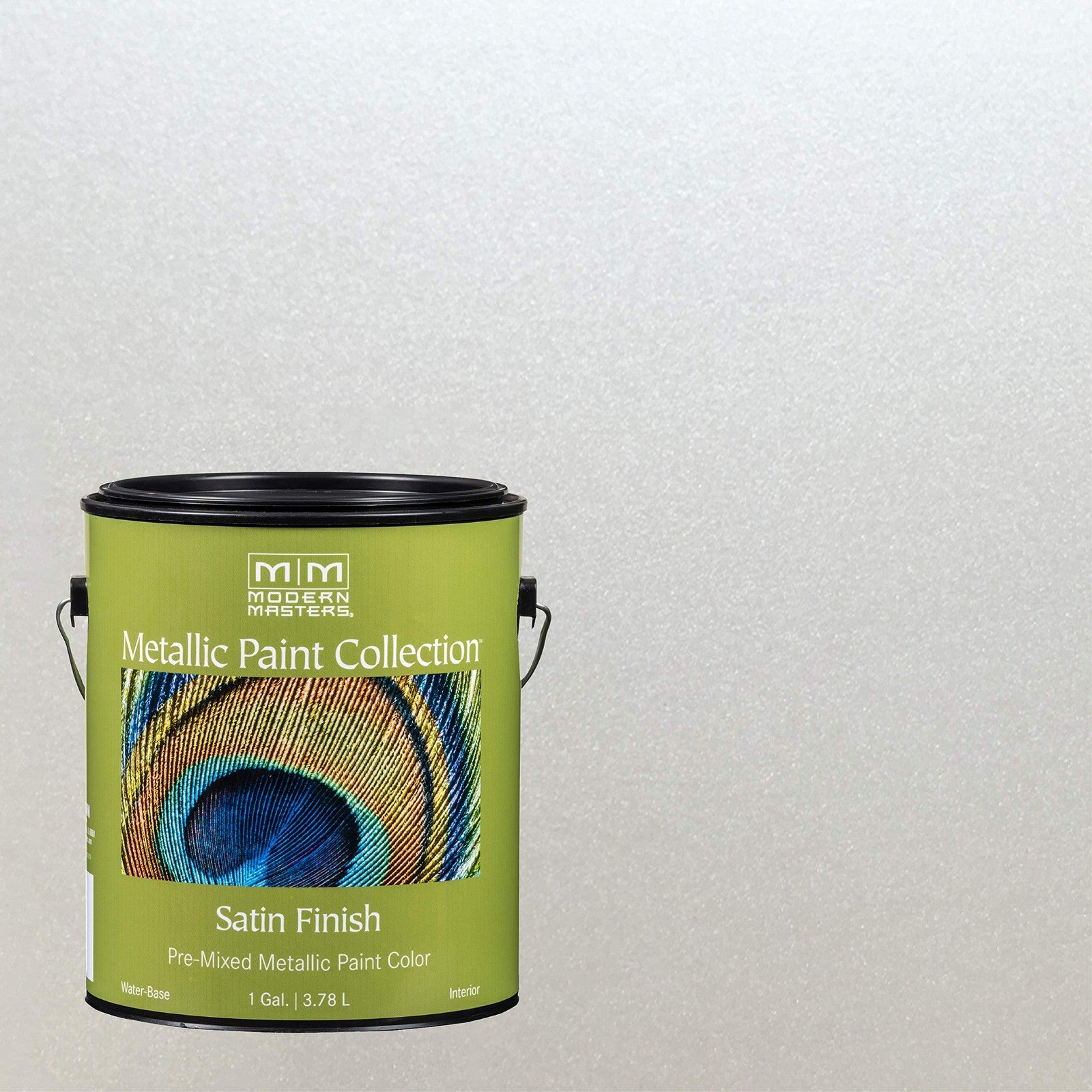Modern Masters 1-gallon Pearl White Metallic Paint satin finish, water-based decorative paint with a shiny, reflective surface.