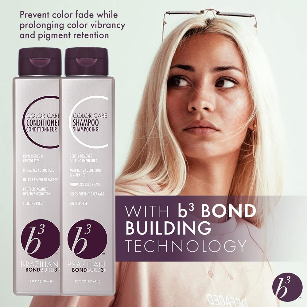 B3 Brazilian Bondbuilder Color Care Shampoo in 12 oz bottle, sulfate-free formula for damaged or colored hair.