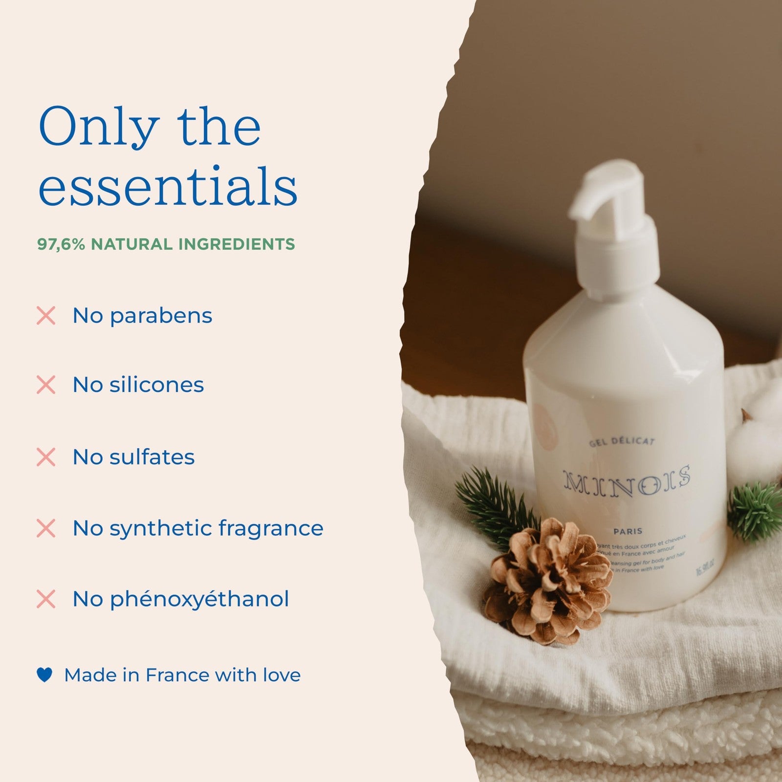 MINOIS PARIS baby wash and shampoo bottle with orange scent, gentle body and hair cleanser for infants.