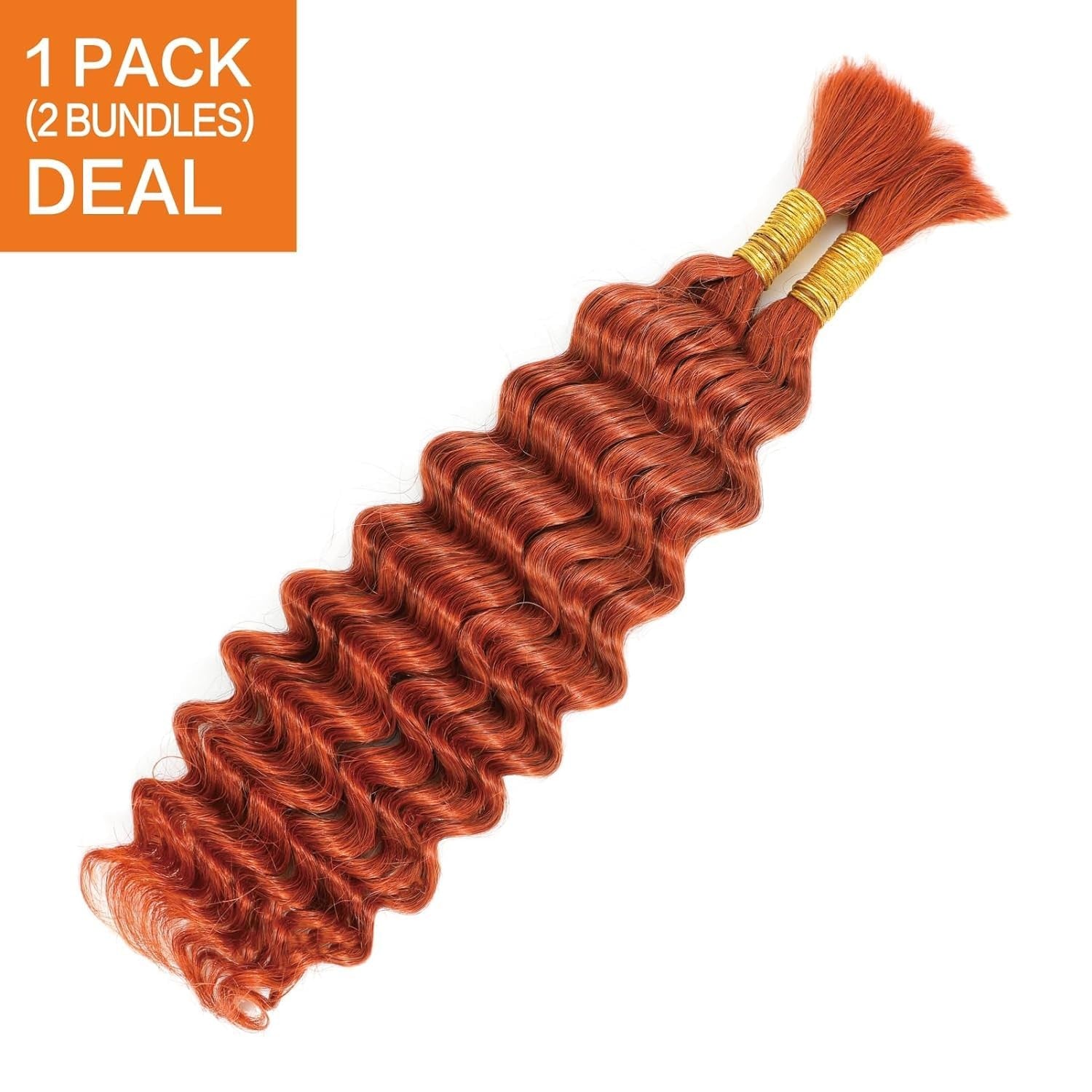 Peenoll Curly Braiding Human Hair in ginger orange, 16 inches, 11A grade, 2 bundles, 100g total for natural curly styles.