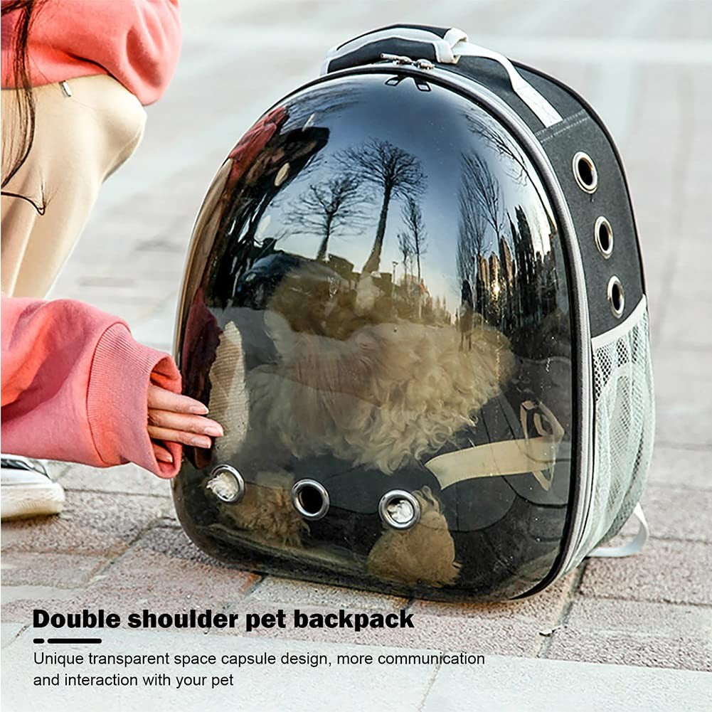 Transparent space capsule pet backpack by Zyhoaoe with bubble design, ideal for carrying small animals comfortably.