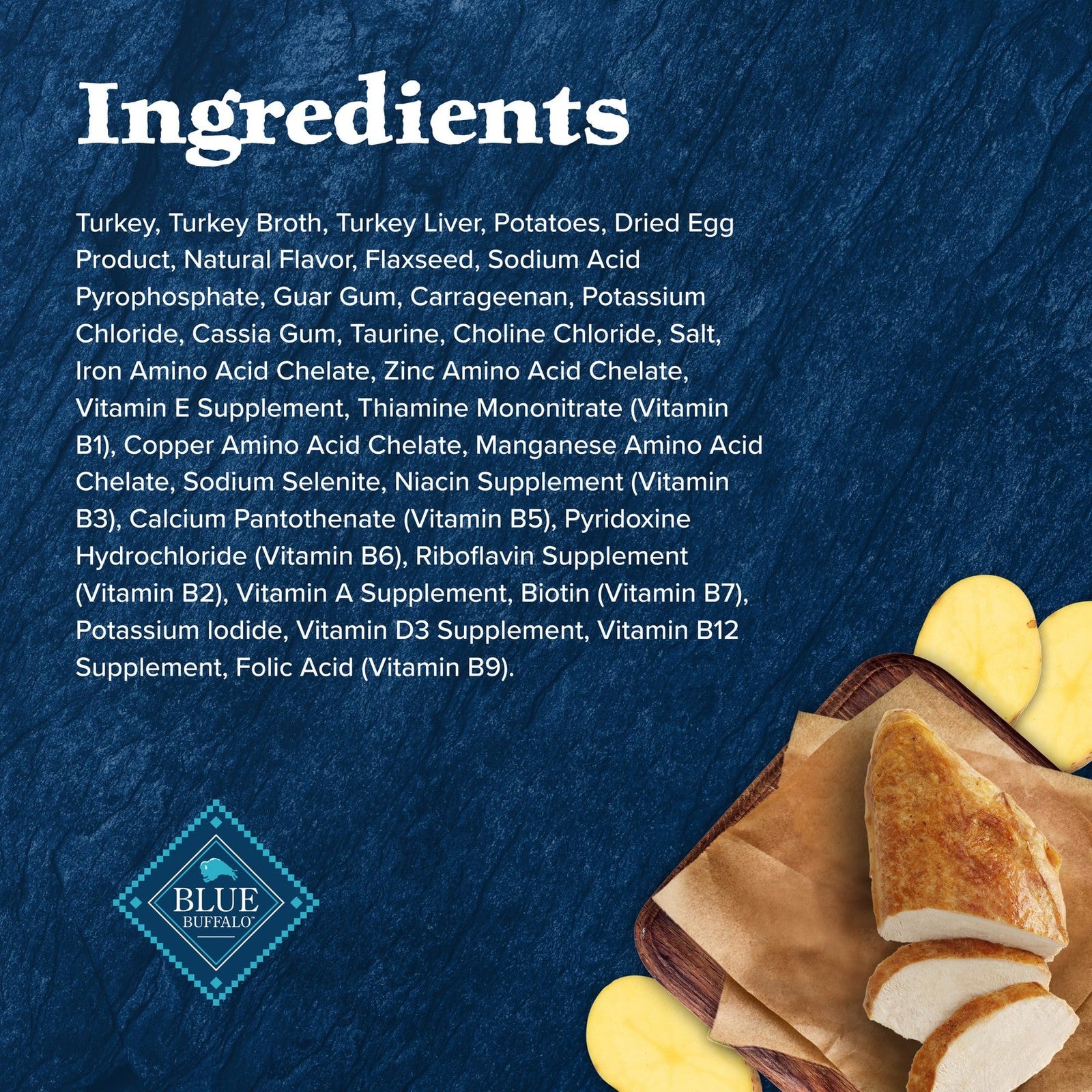 Blue Buffalo Wilderness grain-free wet cat food with turkey for adult cats, featuring a can of Blue Buffalo cat food.