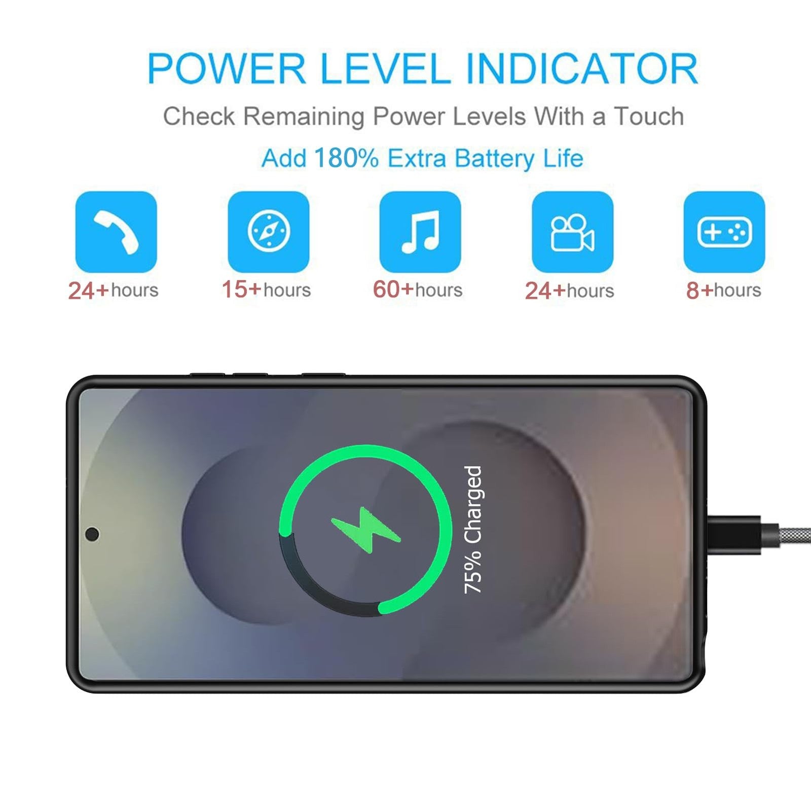 MAXBEAR Galaxy S25 Ultra battery case with 12000mAh portable wireless charging and protective design.