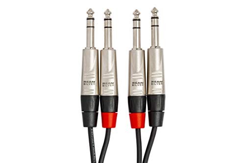 Hosa HSS-005X2 stereo interconnect cable with dual REAN 1/4 inch TRS connectors, 5 feet long, for professional audio connections
