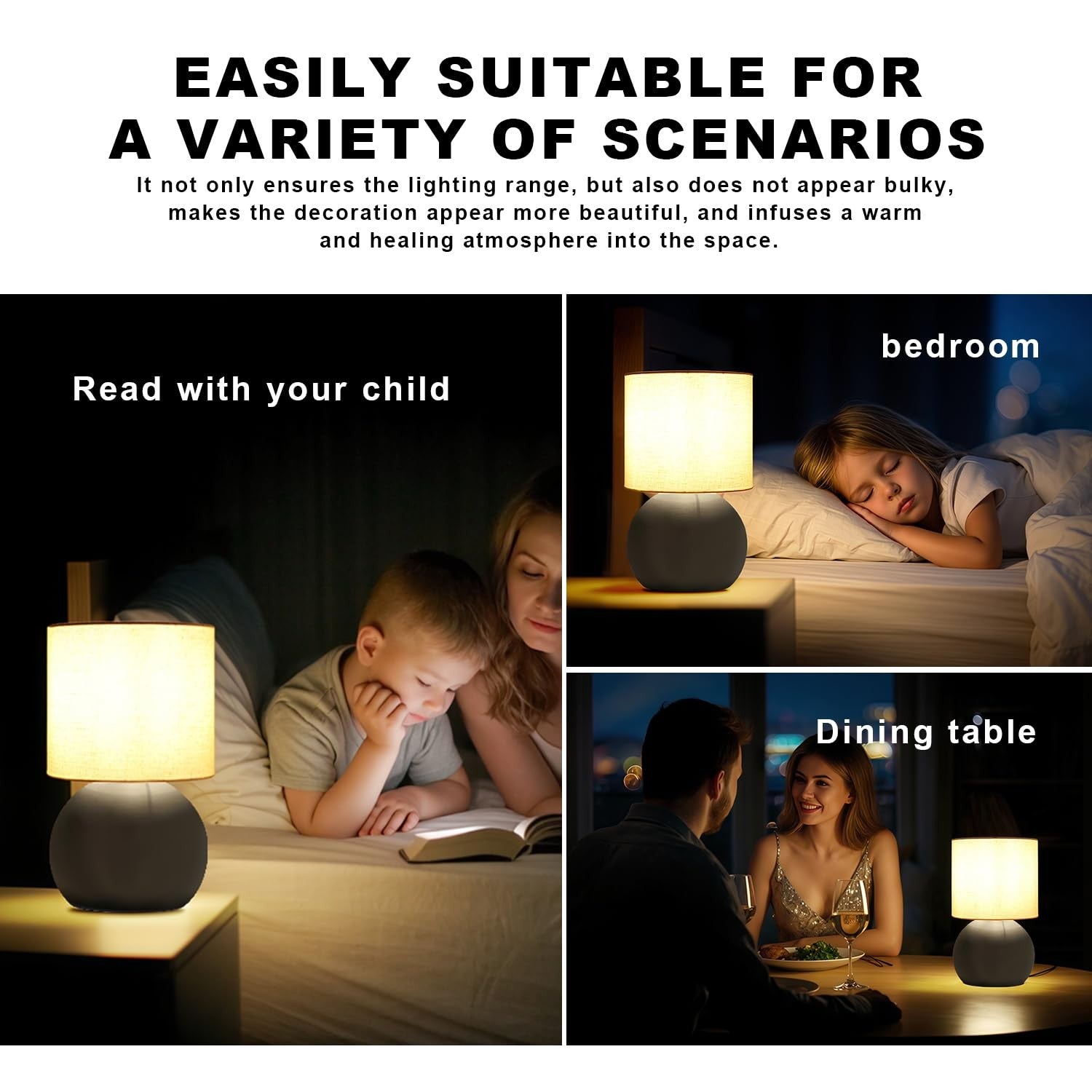 LHYueTong modern small table lamp set of 2 with minimalist design, featuring compact bedside lamps with simple shades.