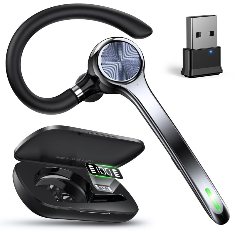 Ngod Bluetooth wireless headset with noise-canceling microphone, compact design, and 72-hour talk time.