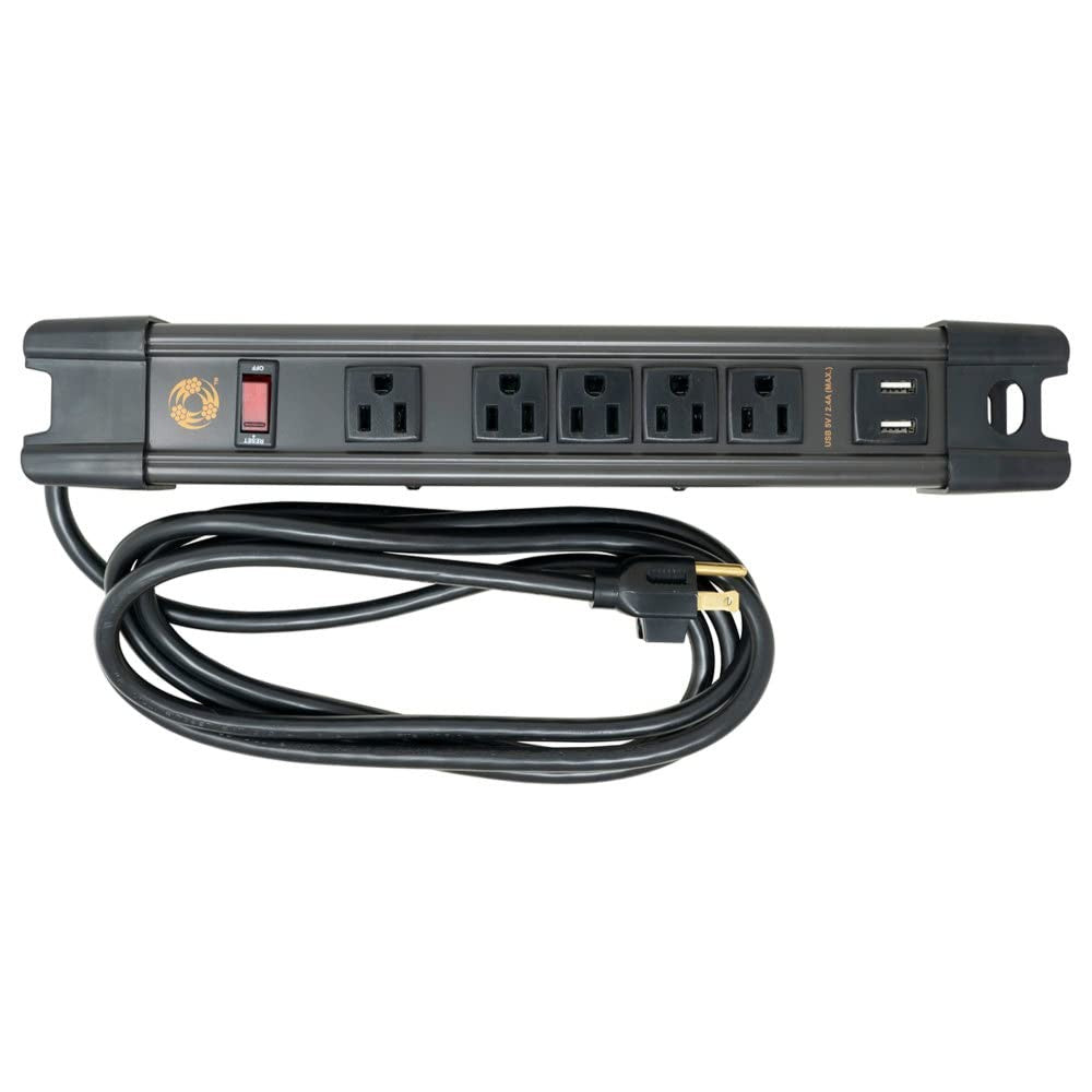 Southwire 5 outlet all-metal magnetic power strip with 2.4A USB ports, N35 magnets, and an 8-foot cord for versatile use