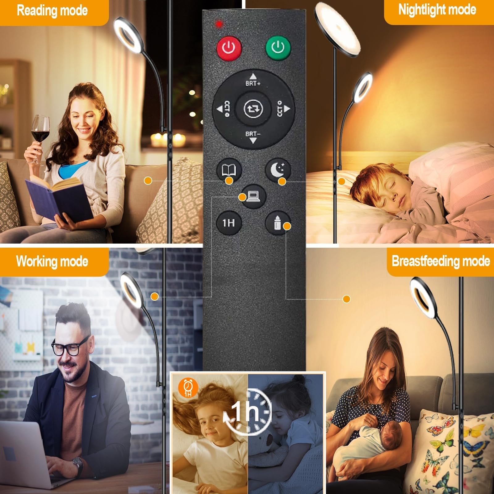 Bright LED floor lamp with 42W power and 4000 lumens, sleek design, ideal for modern home lighting.
