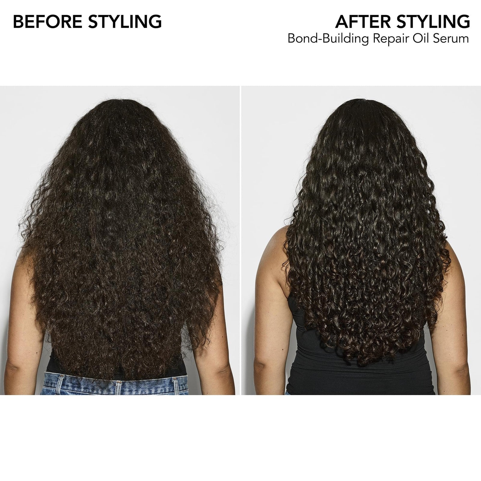 Bumble and bumble Bond-Building Hair Repair Oil serum applied to damaged hair, demonstrating shine and smoothness.
