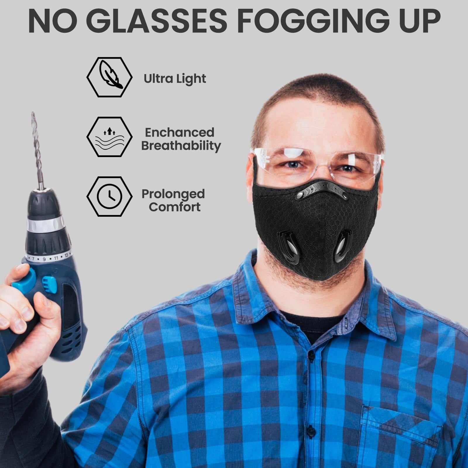 Threlaco 8-pack breathable reusable dust masks with activated carbon filters, designed for respiratory protection and comfort.