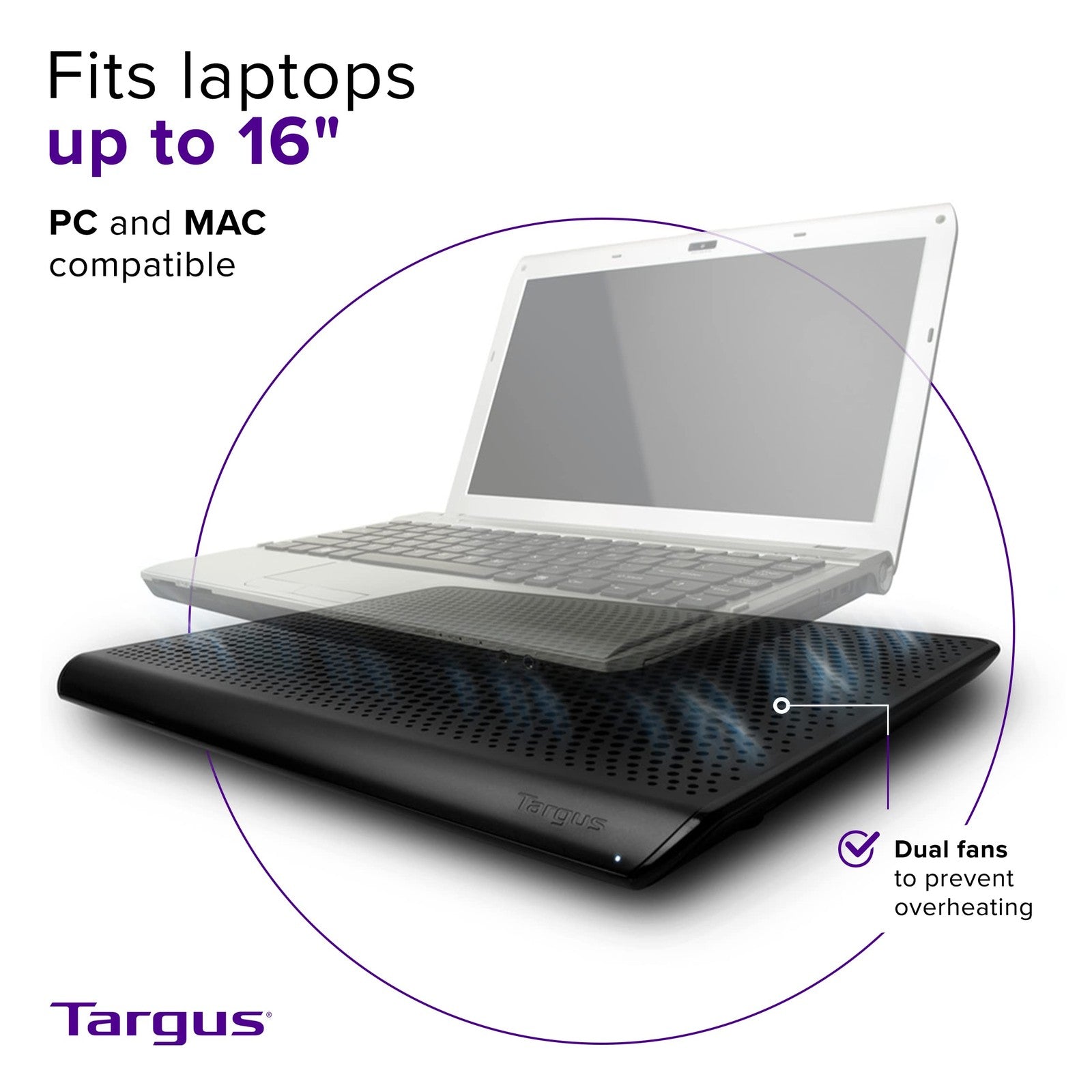 Black Targus Chill Mat designed for up to 16-inch laptops with ergonomic support and ventilation for comfortable use.