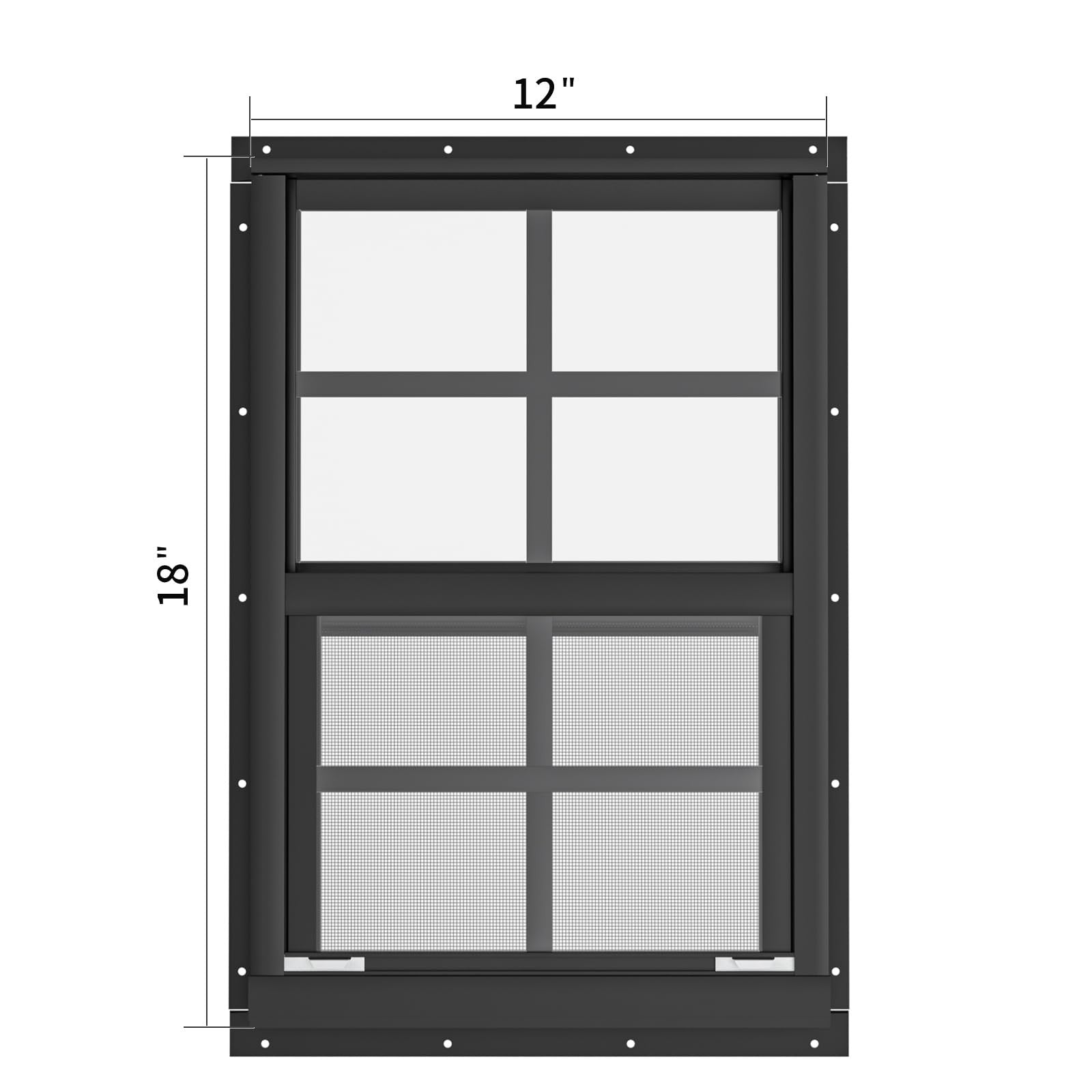 WRISIN 2-pack shed windows, 12x18 inches, black flush mount household windows showing glass panes and frame details