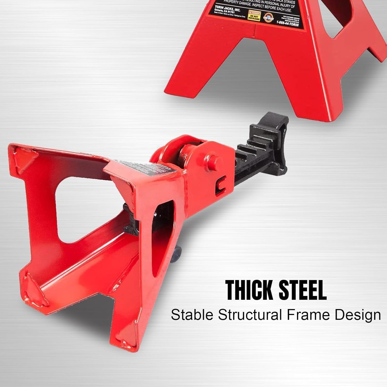 Big RED 2 Ton steel car jack stands for automotive use, shown in a 2-pack with adjustable height and sturdy construction.