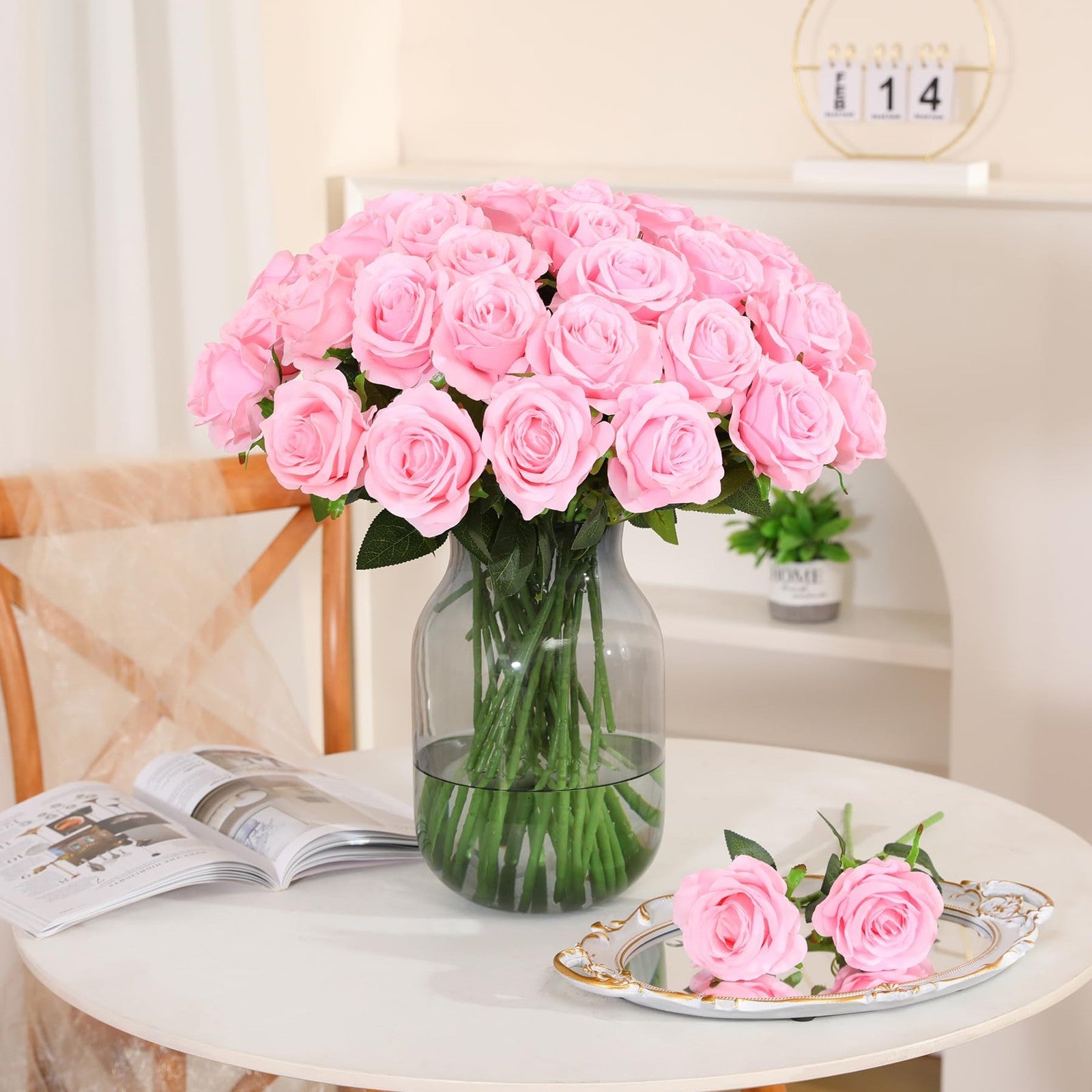Nubry 50pcs artificial silk roses with stems, realistic fake flower bunch for decoration or craft projects