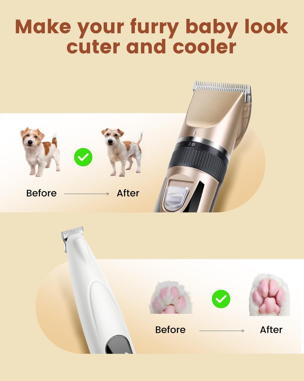 PAPMINI 2-in-1 cordless dog grooming kit with low noise rechargeable clippers and grooming tools for pets' paws.